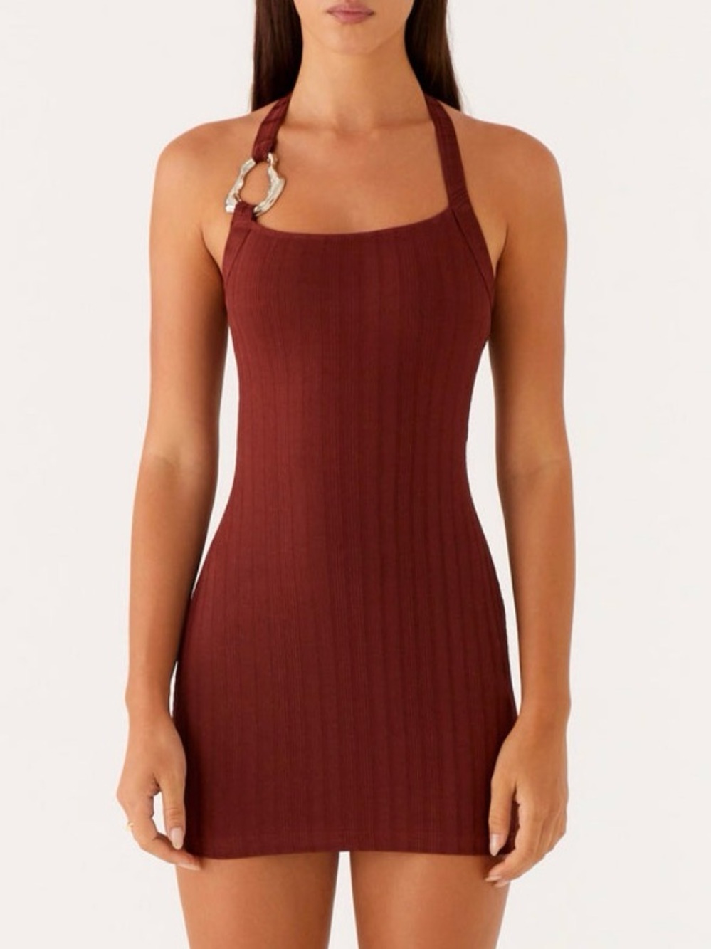 Peppermayo Magda Ribbed Mini Dress Brown Size 4 NWT